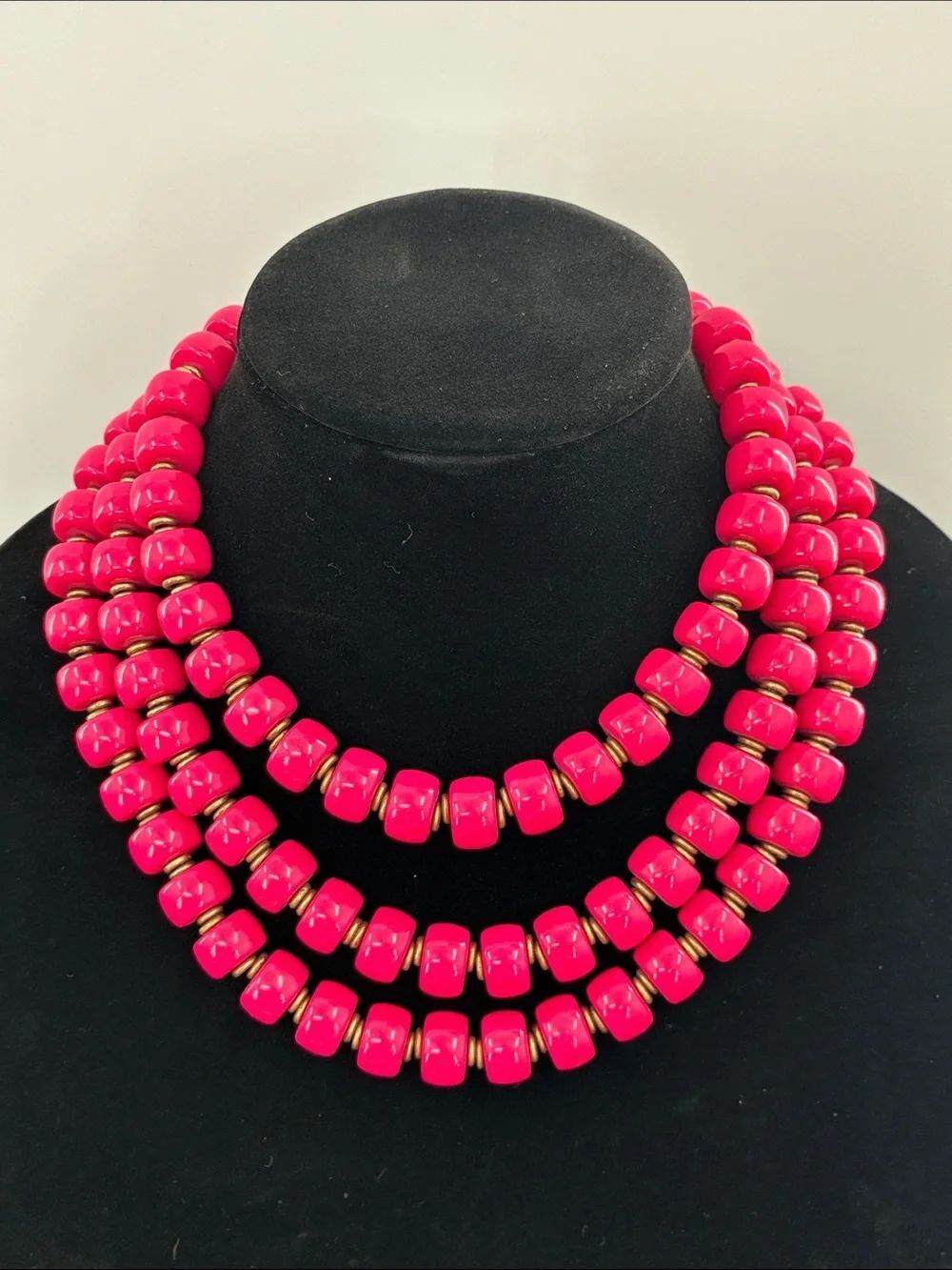 Premier Designs Three-Strand Bright Pink Beaded Necklace